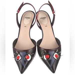 🔷🥿🤩Fendi Leather Slingback Pumps – Black w/ Stud Detail | EU 37 | 2.25” Heel